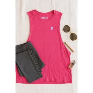 Spiritual Gangster Pink Muscle Tank Top Palm Tree Graphic Performance | XS